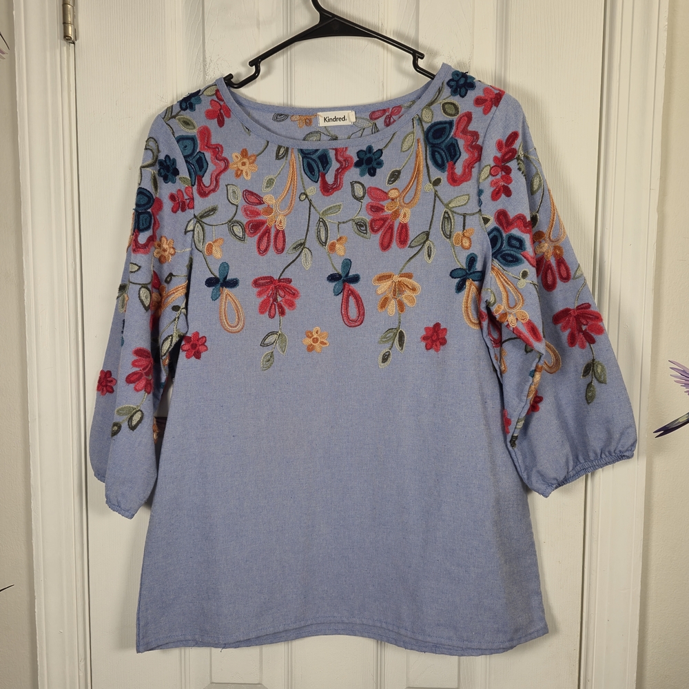 Anthropologie Kindred Embroidered Peasant Blouse | Boho Folk Style | S